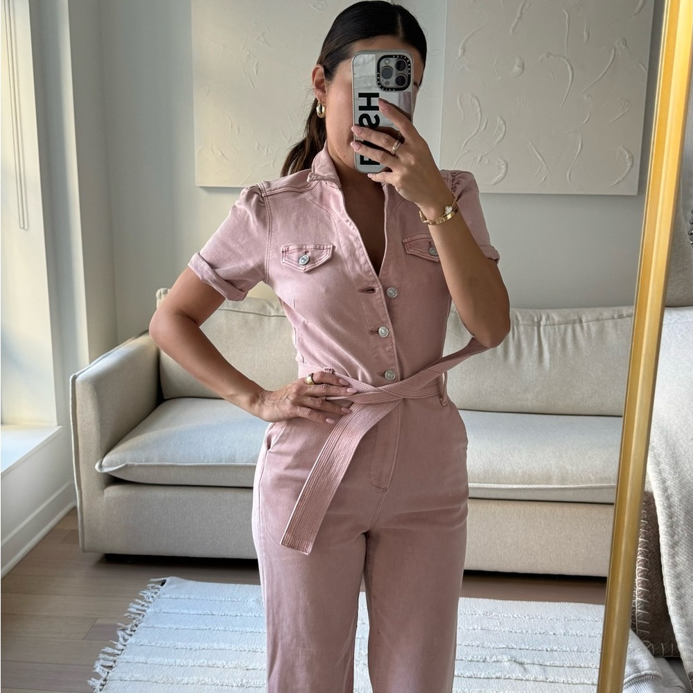 Paige Pink Denim Jumpsuit 0